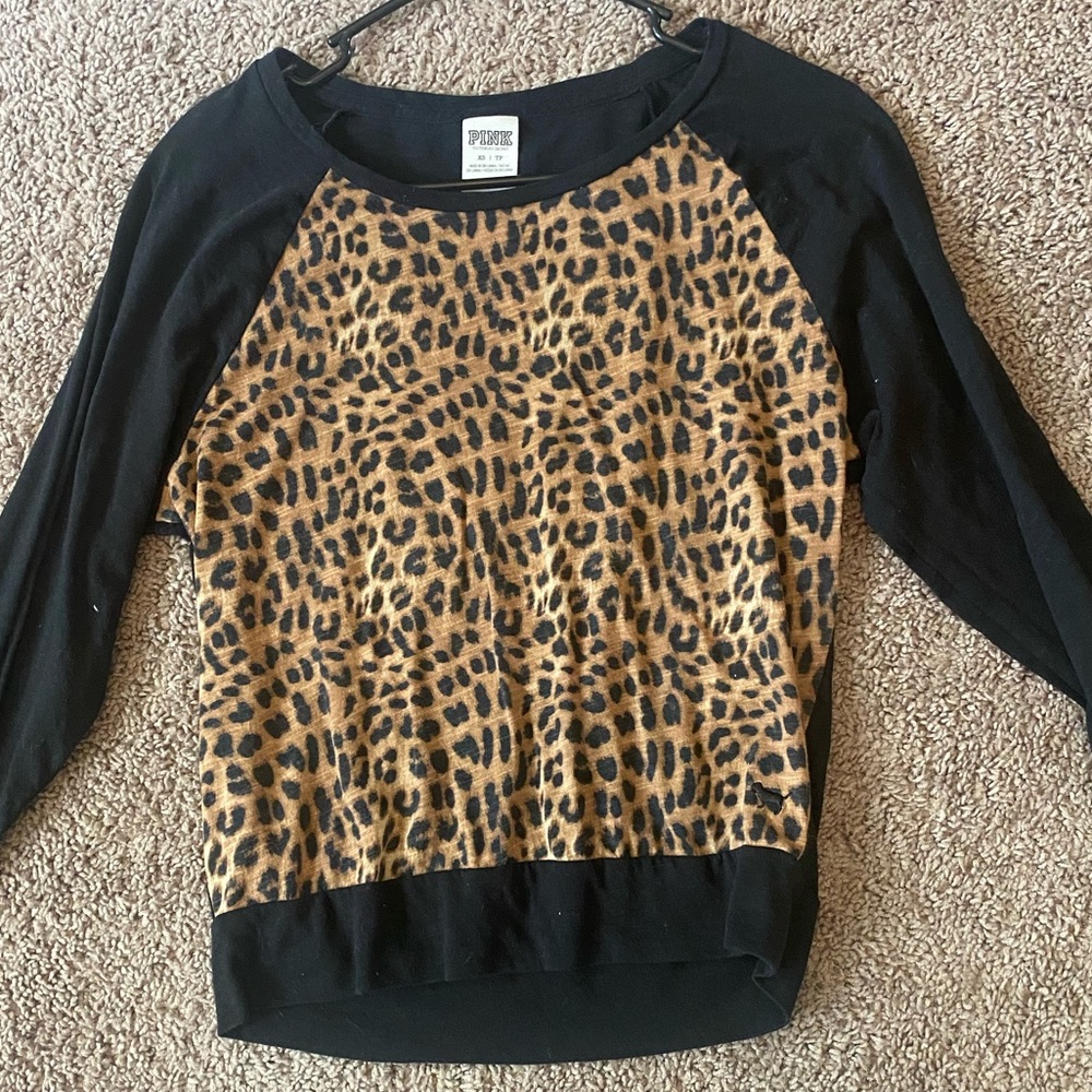 PINK cheetah and black long sleeve top